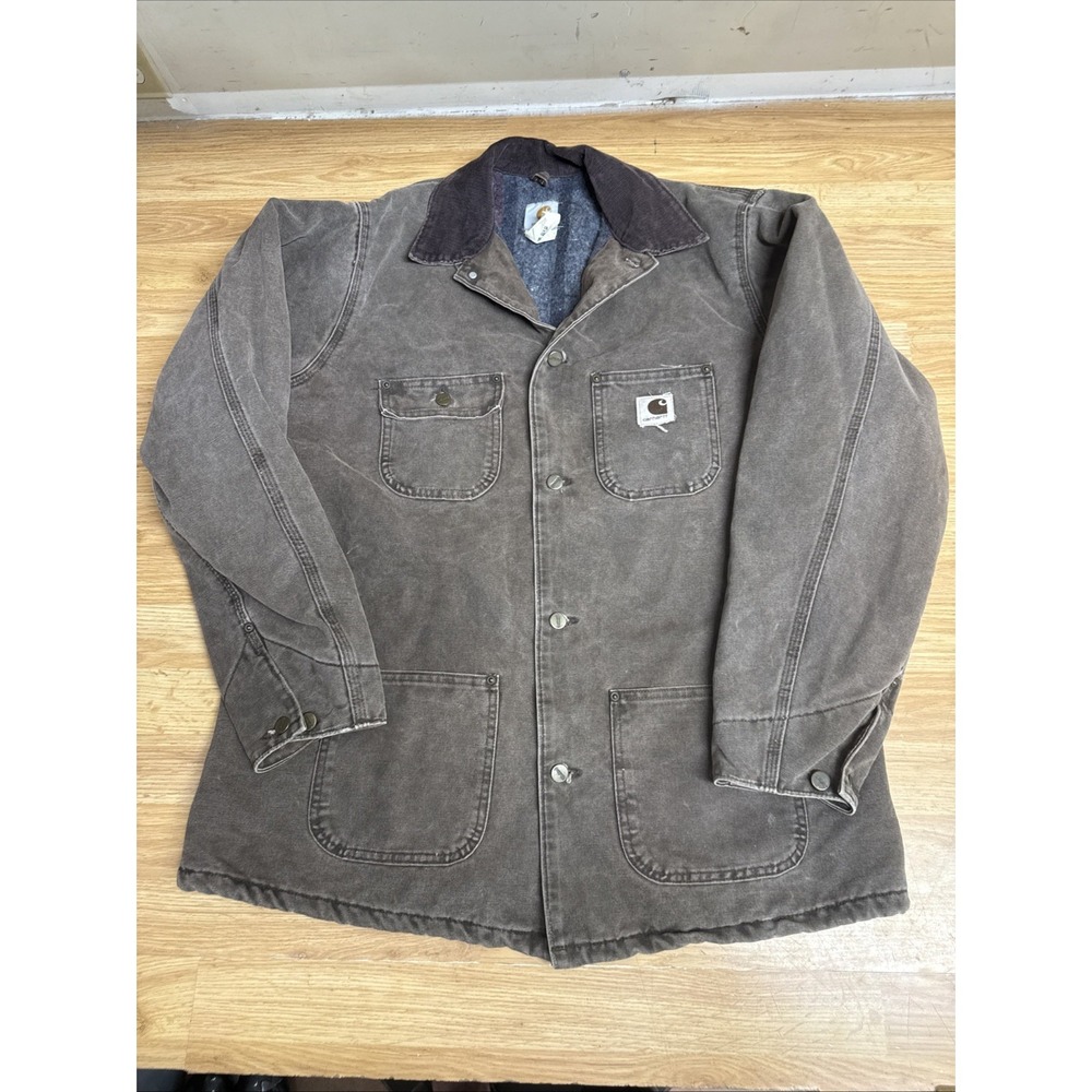 Vintage Carhartt C02 CHT Blanket Lined Chore Barn Jacket Brown Mens Large Tall